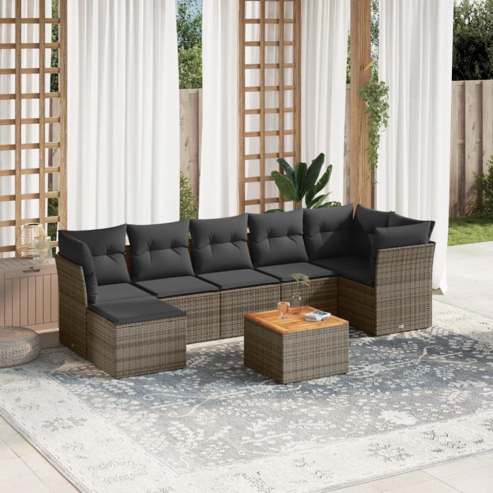 vidaXL 8-tlg. Garten-Sofagarnitur mit Kissen Grau Poly Rattan 3256088 Bild 1