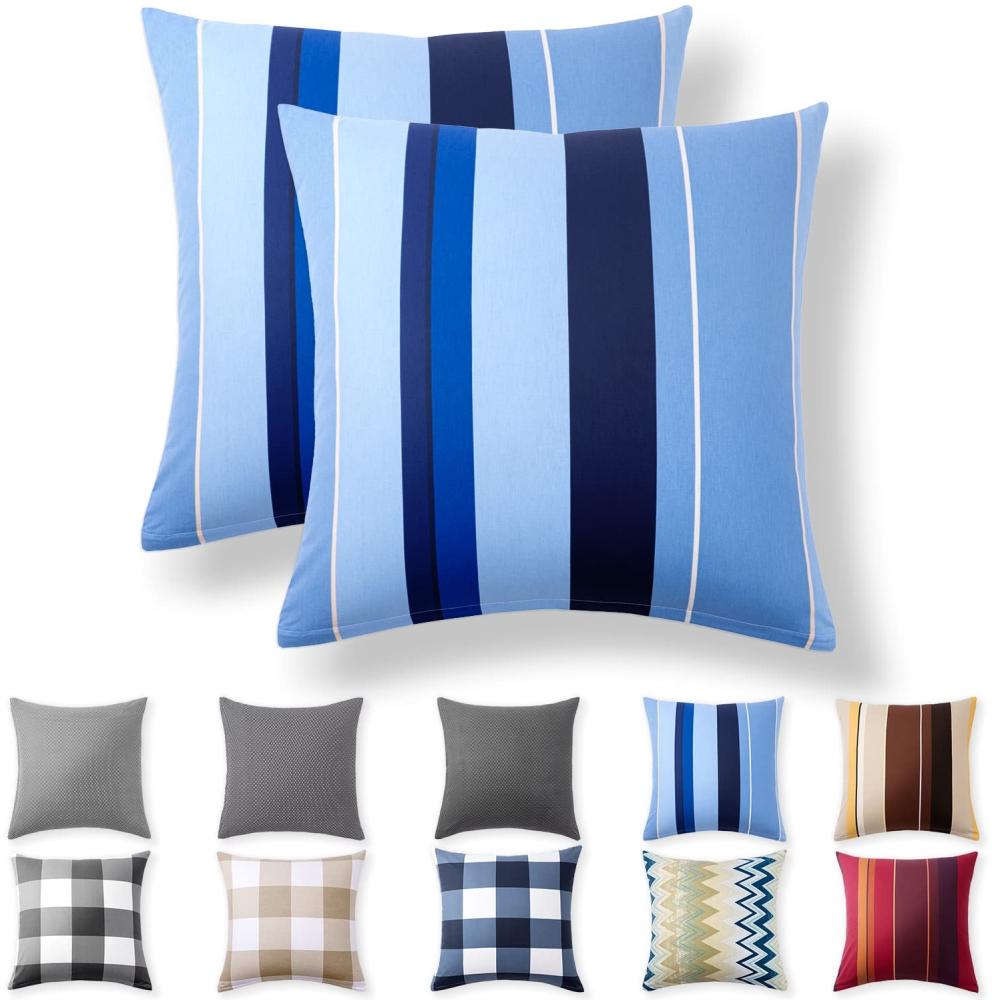 Alreya 2er-Set Renforcé Kissenbezug 80x80 cm - 100% Baumwolle mit YKK Reißverschluss, Superweicher Kopfkissenbezug 80x80, Kissenhülle, Blaue Wellen, nur Kissenbezug Bild 1