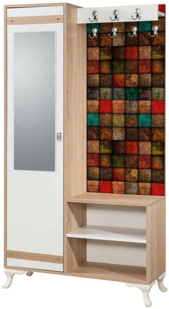 Dmora Eingangsmöbel Sugilite, Moderner Eingang, Wandgarderobe, Multifunktions-Aufbewahrungskonsole, 100x36h190 cm, Eiche und Multicolor Bild 1