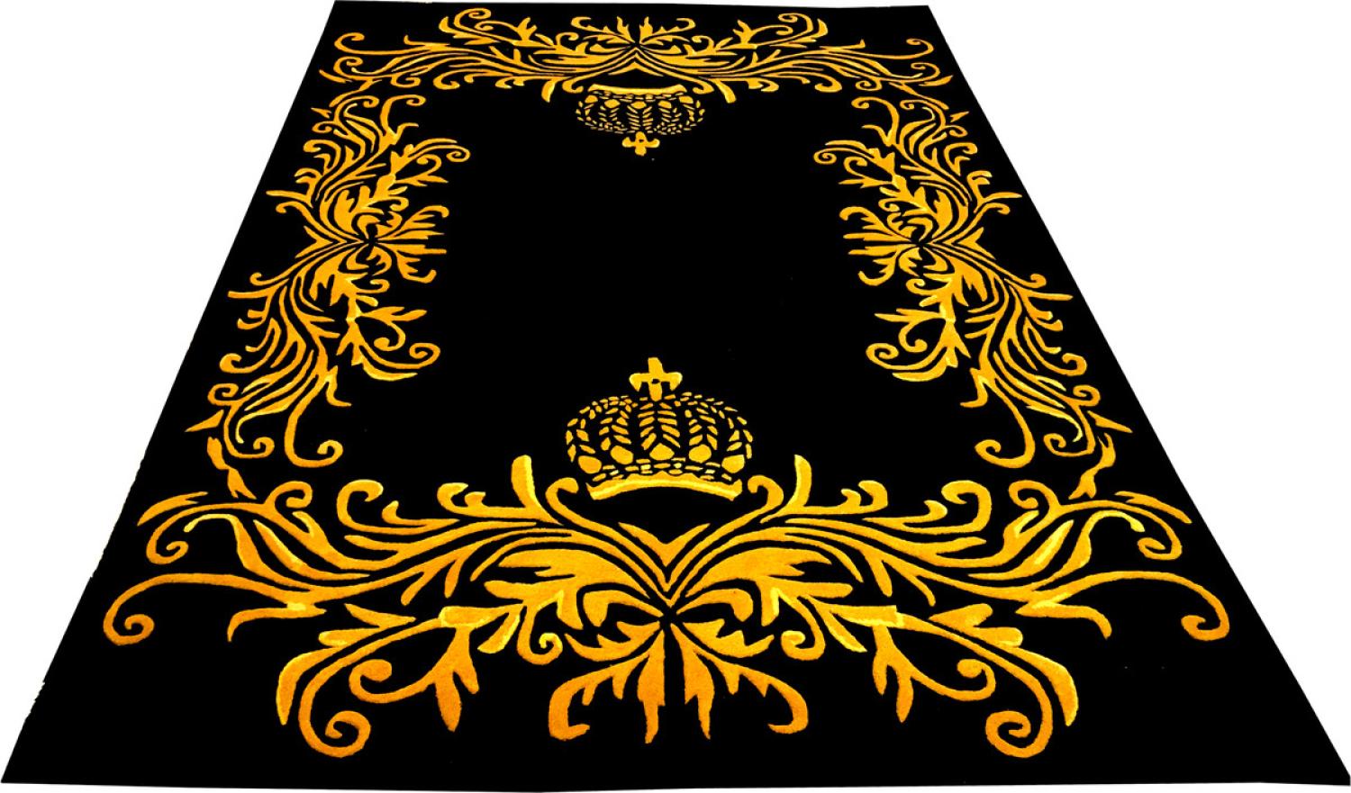 Pompöös by Casa Padrino Luxus Teppich von Harald Glööckler 160 x 230 cm Krone Schwarz / Gold - Barock Design Teppich - Handgewebt aus Wolle Bild 1