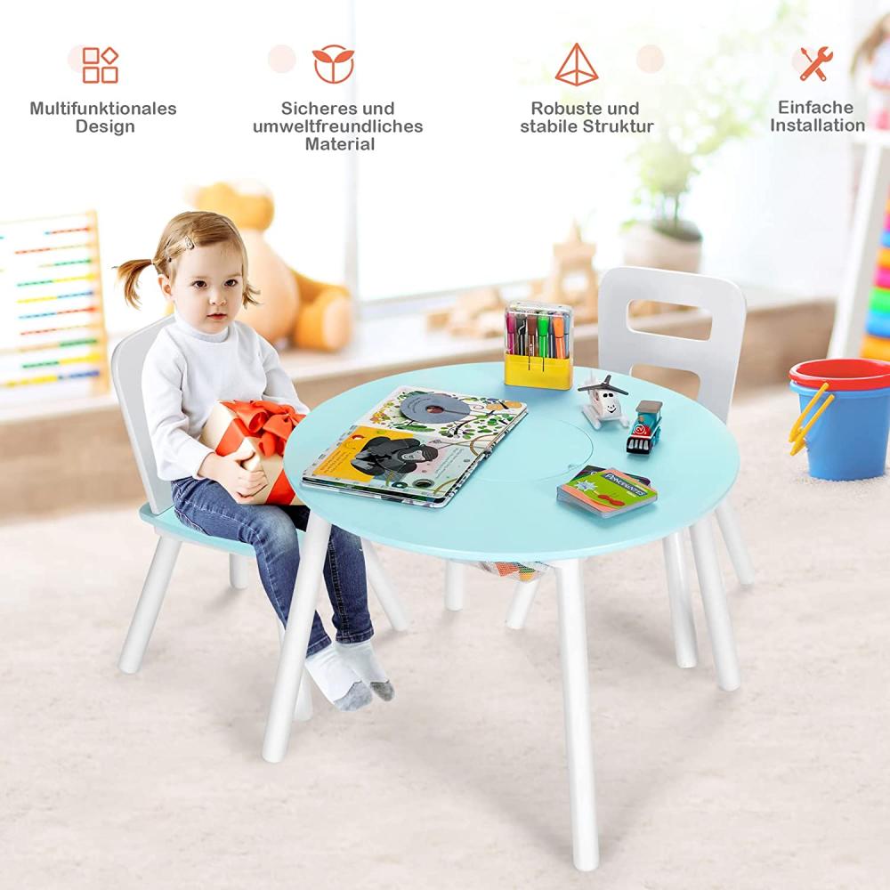 COSTWAY Kindertisch Set, 3-tlg. Kindersitzgruppe aus Holz, Kindersitzgarnitur mit Aufbewahrungsbeutel, Kindermöbel-Set Kinderschreibtisch Kinderstühle Esstisch Spieltisch für Jungs Mädchen (Grün) Bild 1