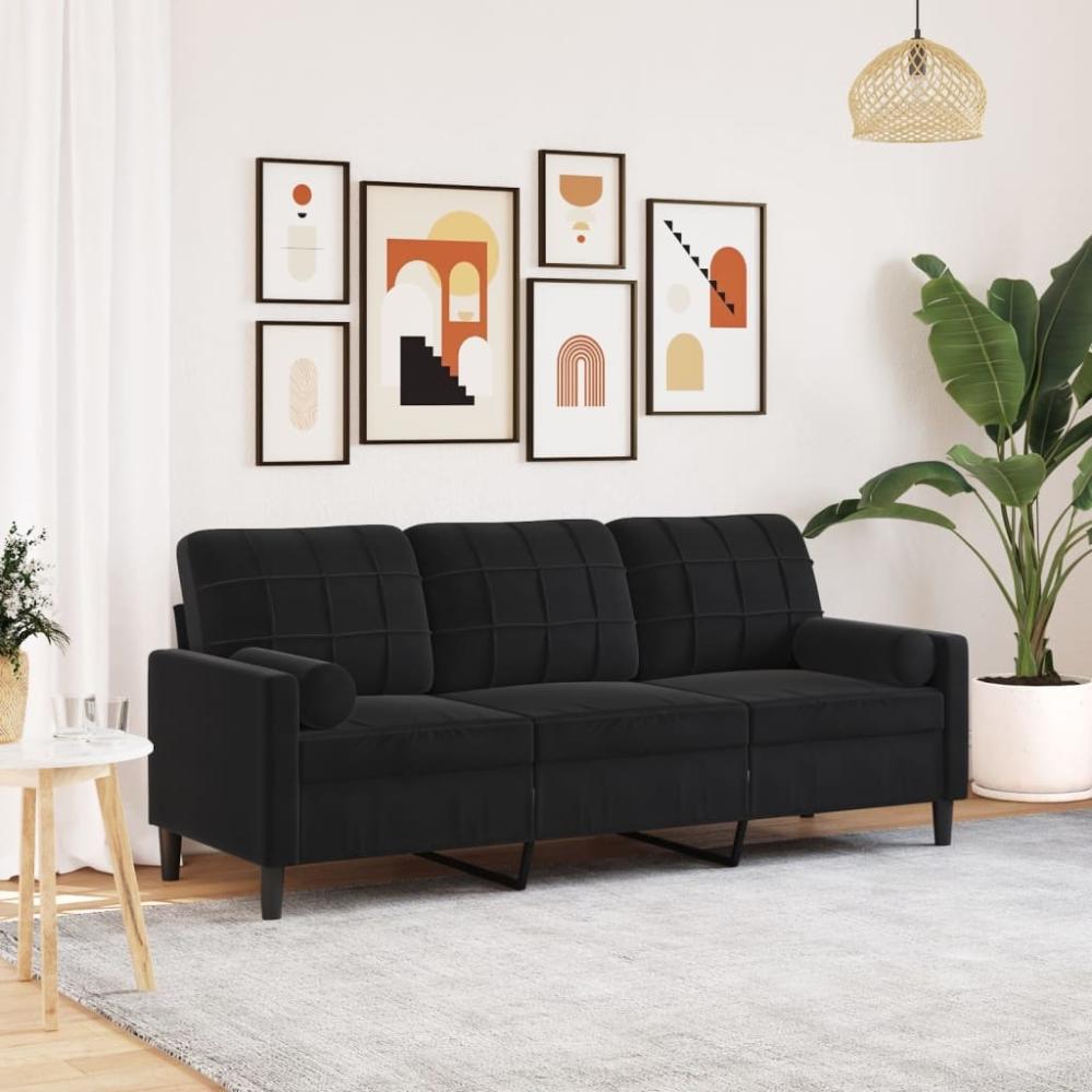 vidaXL 3-Sitzer-Sofa mit Zierkissen Schwarz 180 cm Samt 3278234 Bild 1