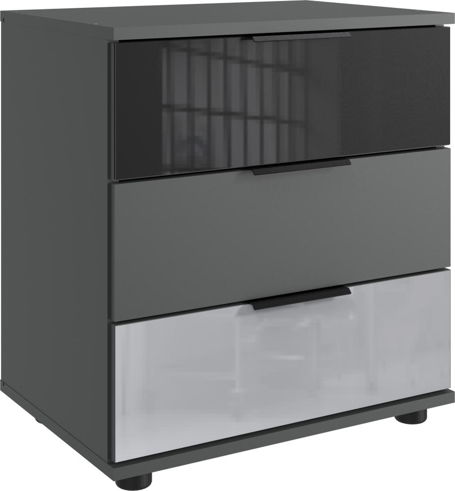 Nachtschrank >MONACO< (BxH: 52x58 cm) in GRAPHIT, GLAS SCHWARZ GLAS LIGHT GREY Bild 1