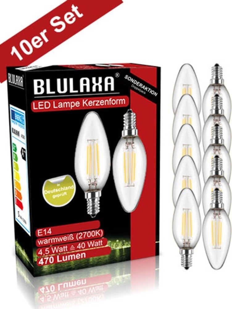BLULAXA LED-Filament Retro Multi, E14, 10 St, Warmweiß, 10er-Set, Promotion-Pack Kerzenform, Filament, klar Bild 1