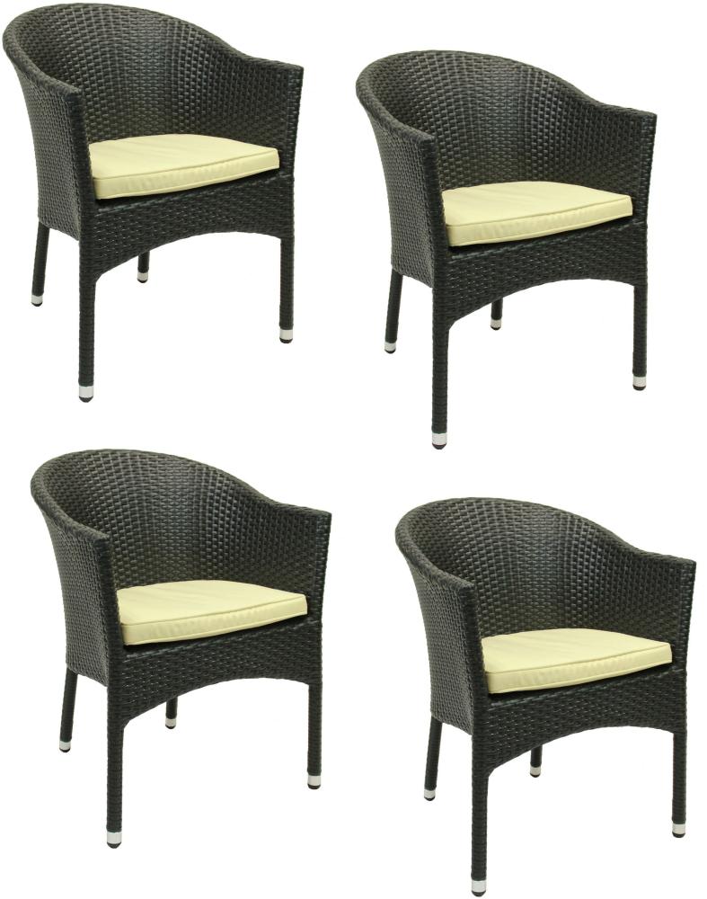 4x Konway LUGANO Stapelsessel Schwarz Kissen Polyrattan Garten Sessel Stühle Set Bild 1