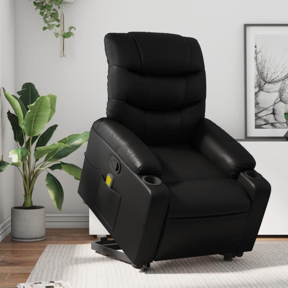 vidaXL Massagesessel mit Aufstehhilfe Schwarz Kunstleder 3206606 Bild 1