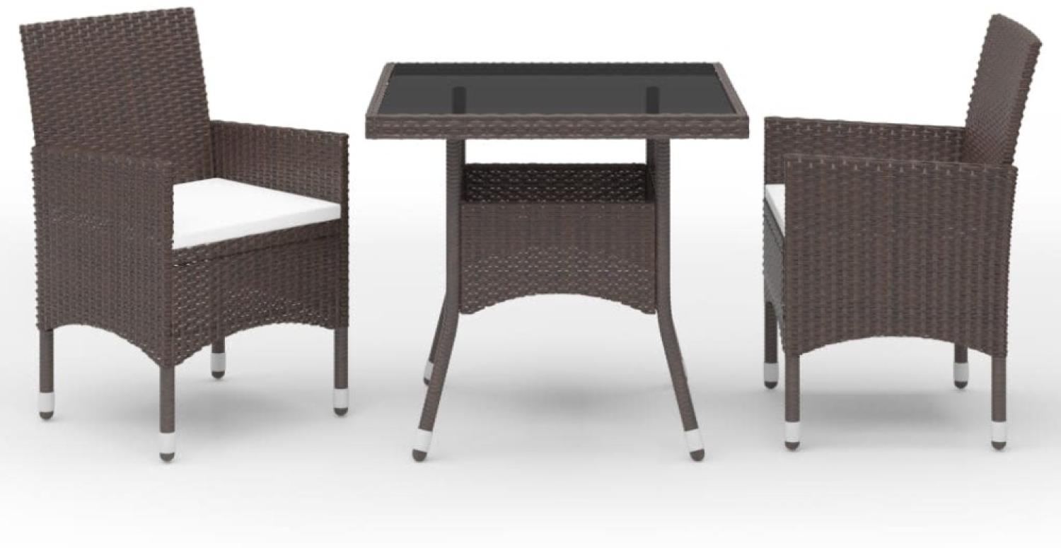 vidaXL 3-tlg. Garten-Essgruppe Poly-Rattan und Hartglas Braun Bild 1