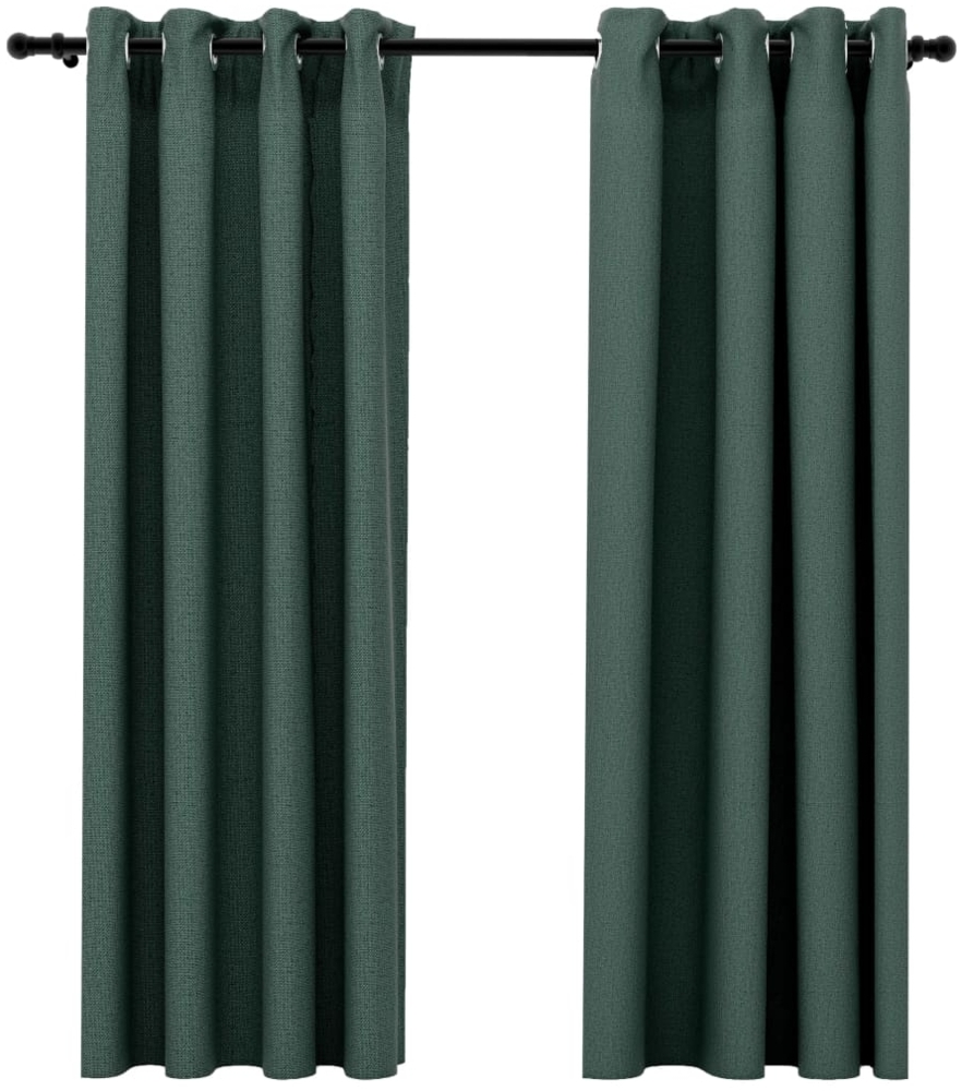 vidaXL Verdunkelungsvorhänge Ösen Leinenoptik 2 Stk. Grün 140x175 cm 321184 Bild 1