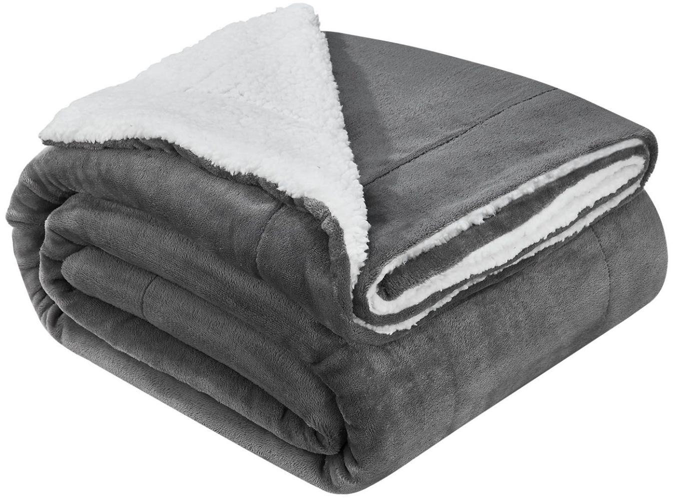 Juskys Kuscheldecke, waschbar, Fleece und Flanell dunkelgrau / Sherpa weiß, 150 x 200 cm Bild 1