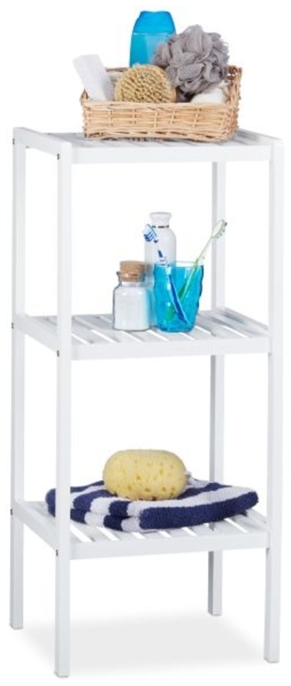 Relaxdays Badregal mit 3 Ablagen, Bambus weiß, 34,5 x 33 x 80 cm Bild 1