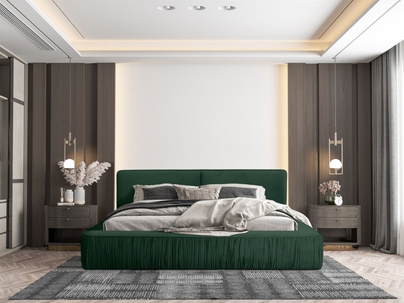 Polsterbett Doppelbett LEXIE 140x200cm in Stoff Riviera Grün Bild 1