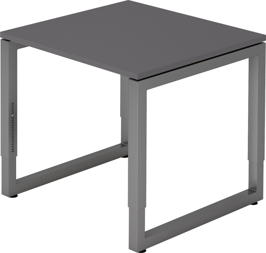 bümö höhenverstellbarer Schreibtisch R-Serie 80x80 cm in graphit, Gestell in Graphit - PC Tisch klein für's Büro manuell höhenverstellbar, Computertisch verstellbar, RS-08-G-G Bild 1