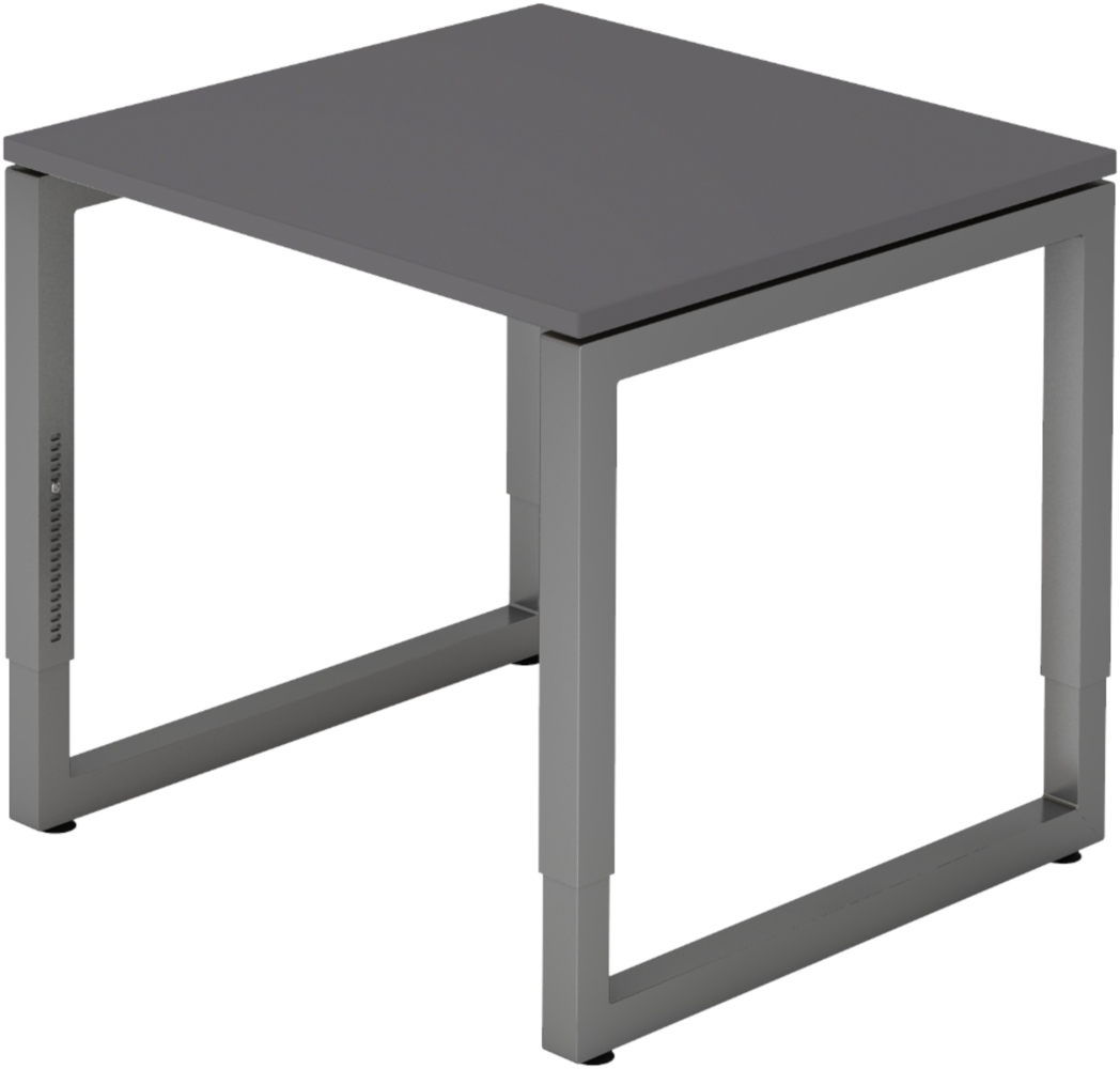 bümö höhenverstellbarer Schreibtisch R-Serie 80x80 cm in graphit, Gestell in Graphit - PC Tisch klein für's Büro manuell höhenverstellbar, Computertisch verstellbar, RS-08-G-G Bild 1