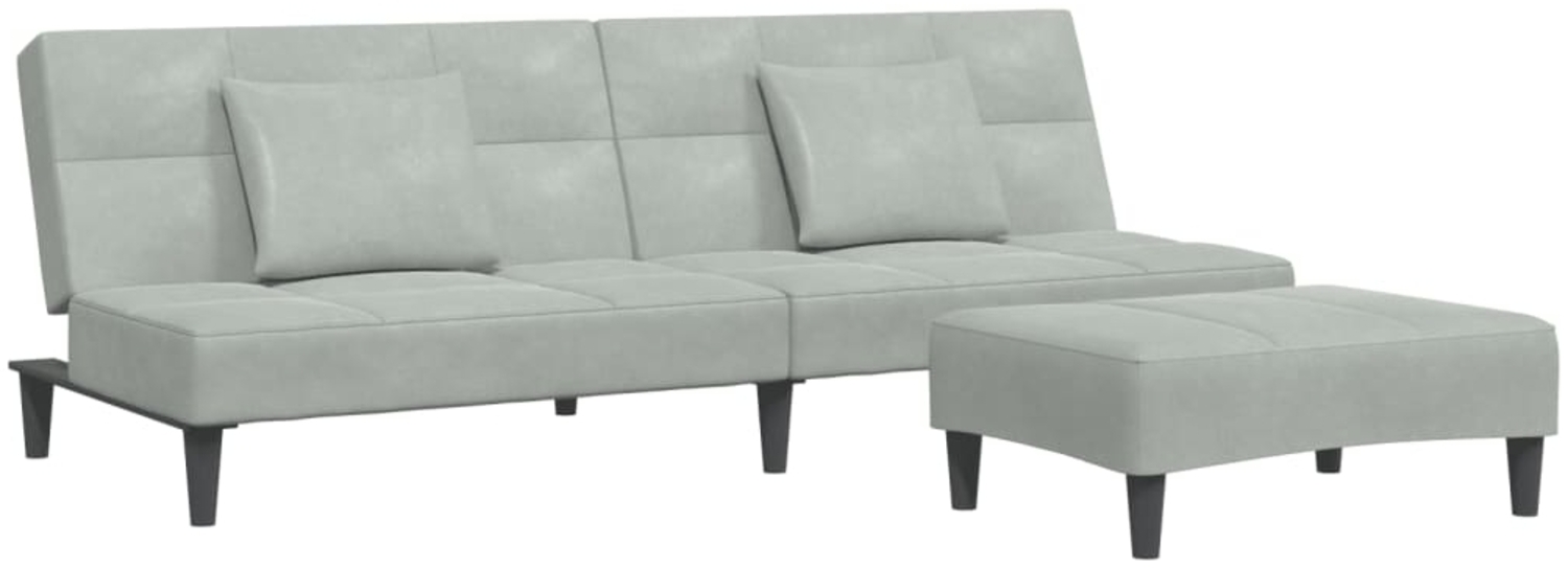 vidaXL Schlafsofa 2-Sitzer mit Fußhocker Hellgrau Samt 3258110 Bild 1