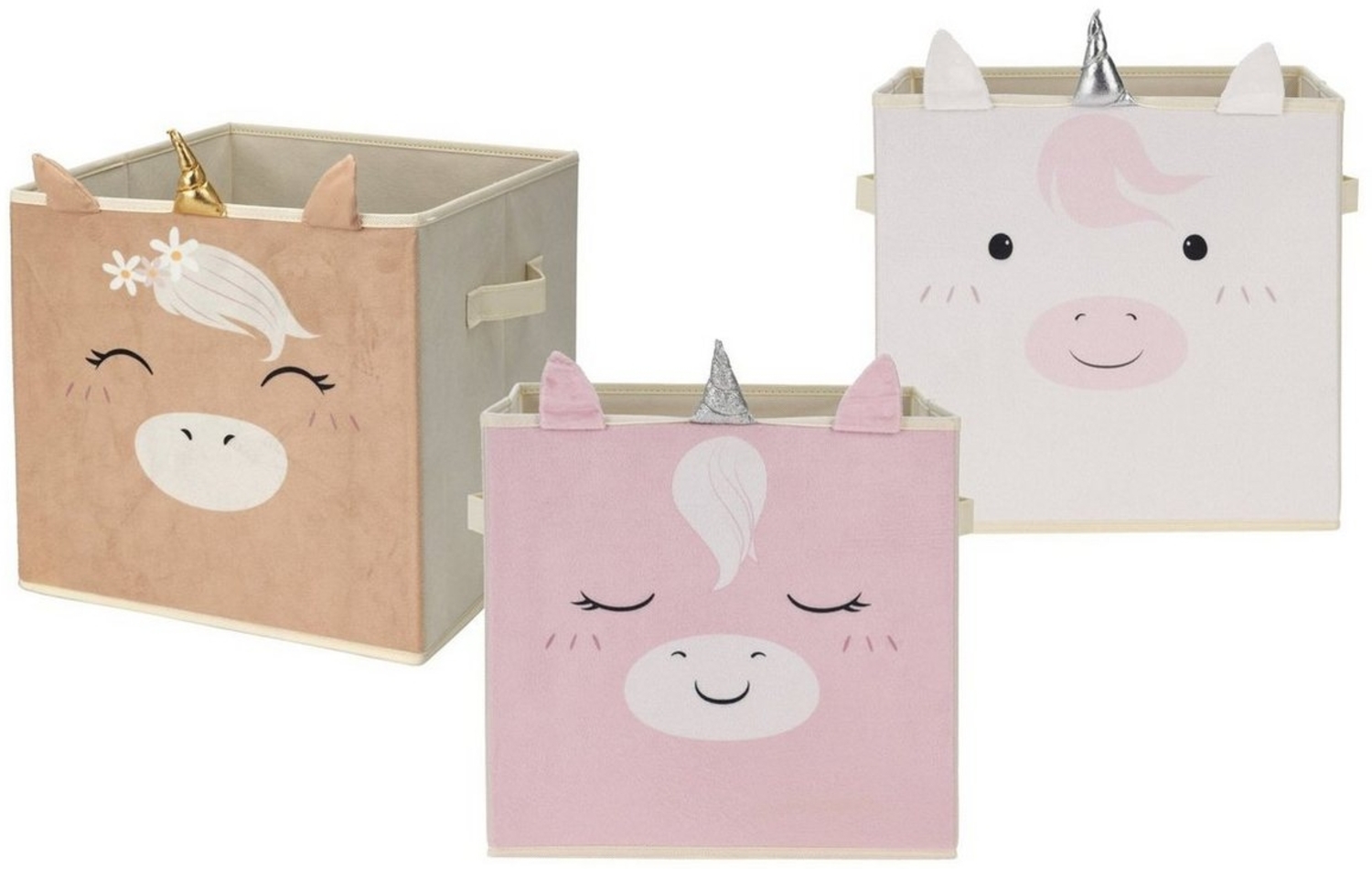 Spetebo Regalkorb Einhorn Aufbewahrungs Box 3er Set - 32 x 30 cm (Set, 3 Boxen), Faltbare Sortierbox für Würfelregale Bild 1