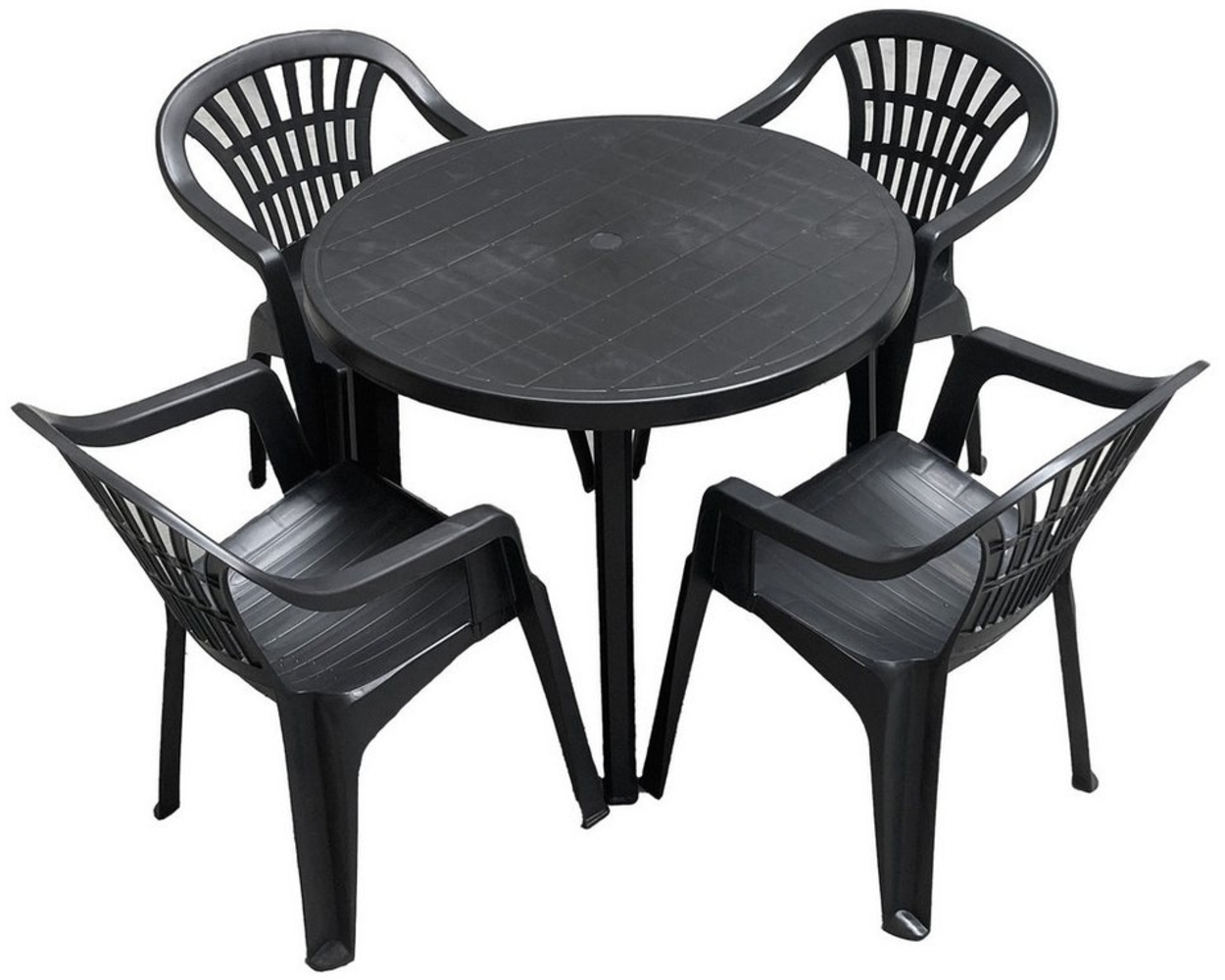 Progarden Essgruppe Gartenmöbel Sitzgruppe Balkonmöbel Terrasse Schwarz, (Set, 5-tlg, Tisch + 4 Stapelstühle), UV-Beständig, Robust, Wetterfest, Made in Italy, Hochwertig Bild 1