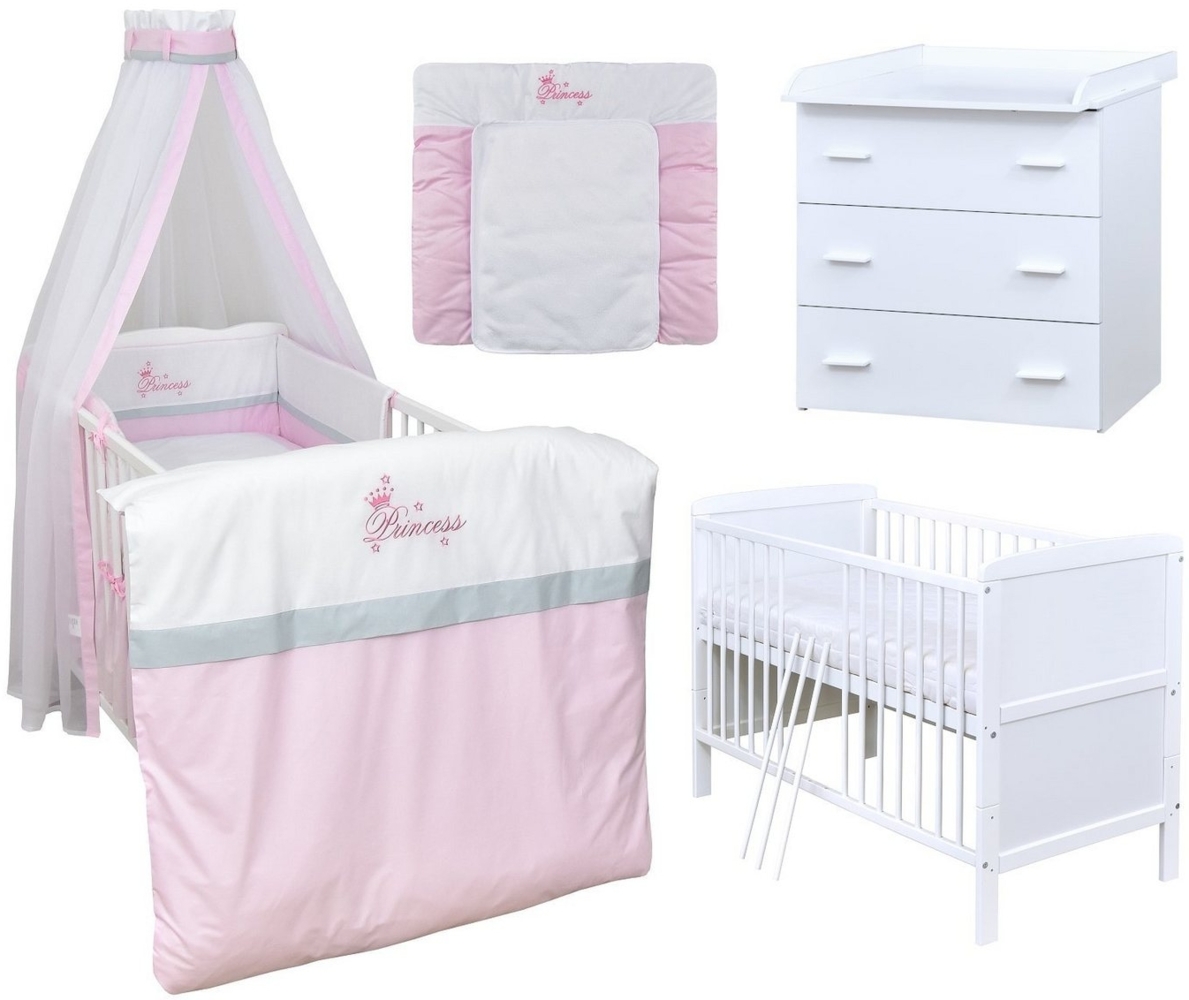 Baby-Delux Babyzimmer-Komplettset Babyzimmer 140x70 weiß Komplettset, (13-tlg), Babybett Wickelkommode Bettwäsche Set Komplettzimmer Bild 1