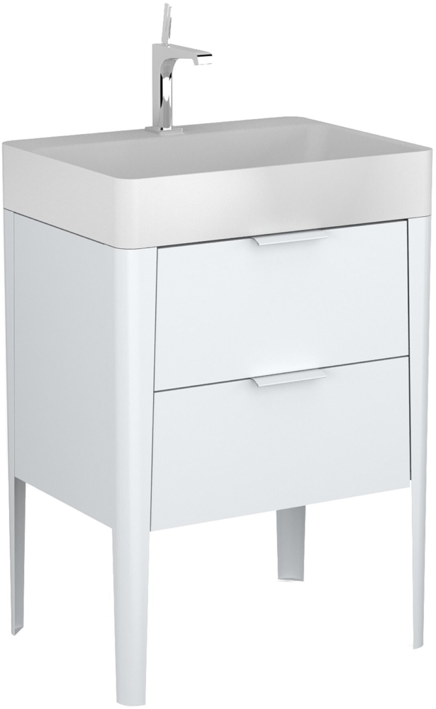 BADEDU SORA Waschbecken mit Unterschrank 60 cm breit, Weiß matt, Waschbecken Quarzkomposit Weiß, aus Aluminium, mit Füßen Bild 1