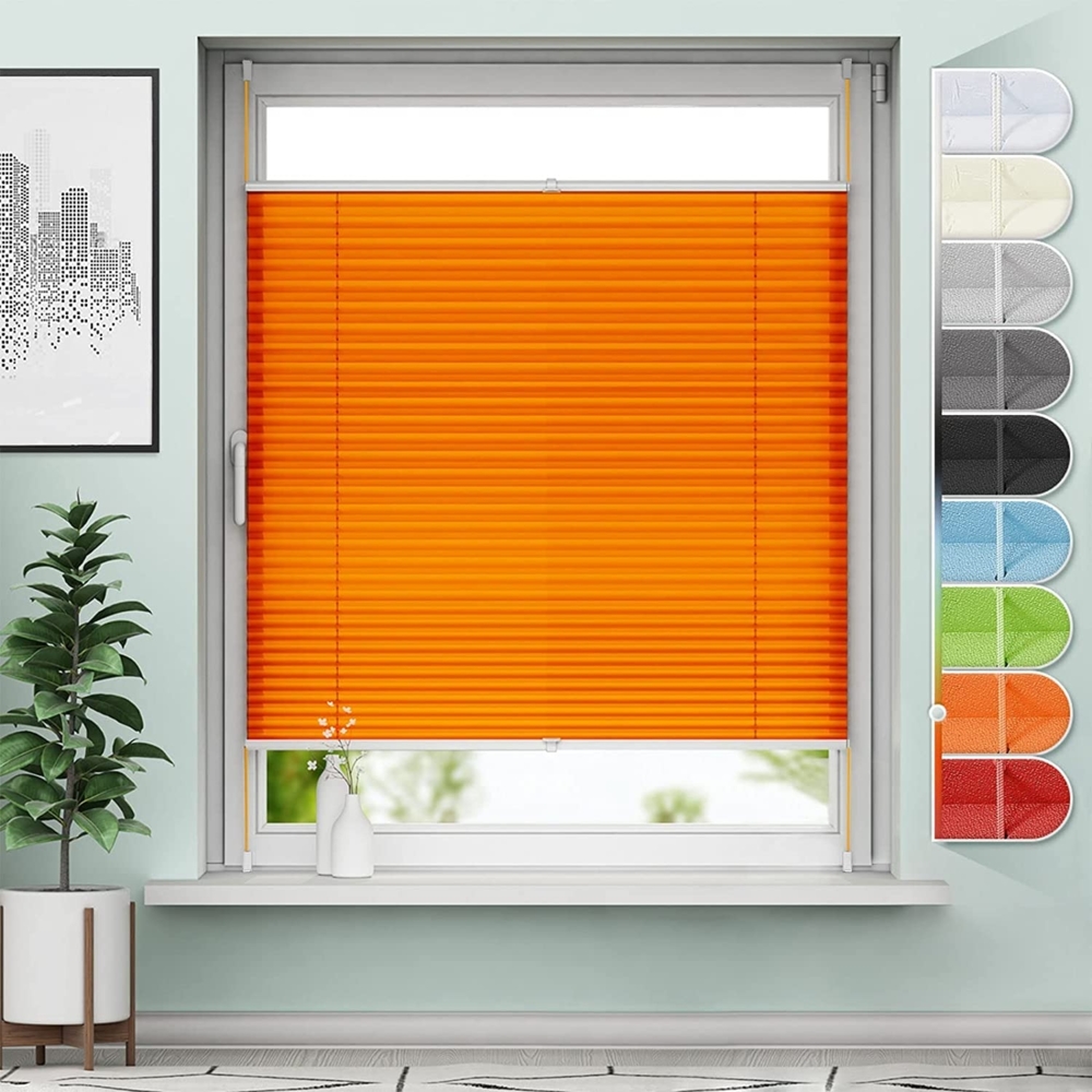 Sanfree Plissee Klemmfix Plisseerollo ohne Bohren Orange B50 x H130cm inkl. Klemmträger Blickdicht und lichtdurchlässig Jalousie Faltrollo Sichtschutz und Sonnenschutz Rollo für Fenster & Tür Bild 1