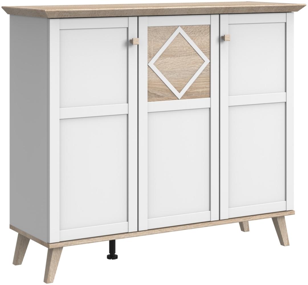 Highboard >VICTOR< (BxHxT: 133x113x45 cm) in EICHE SAEGERAU NB + WEISS Bild 1