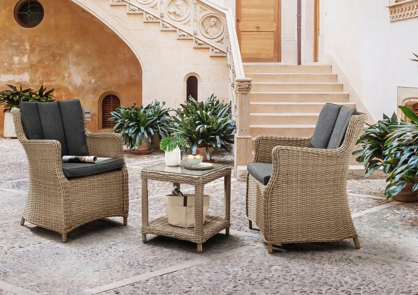 Destiny Balkonset LUNA MERANO, (7-tlg, 2x Sessel, 1x Beistelltisch, inkl. Auflagen), Aluminium, Polyrattan Bild 1