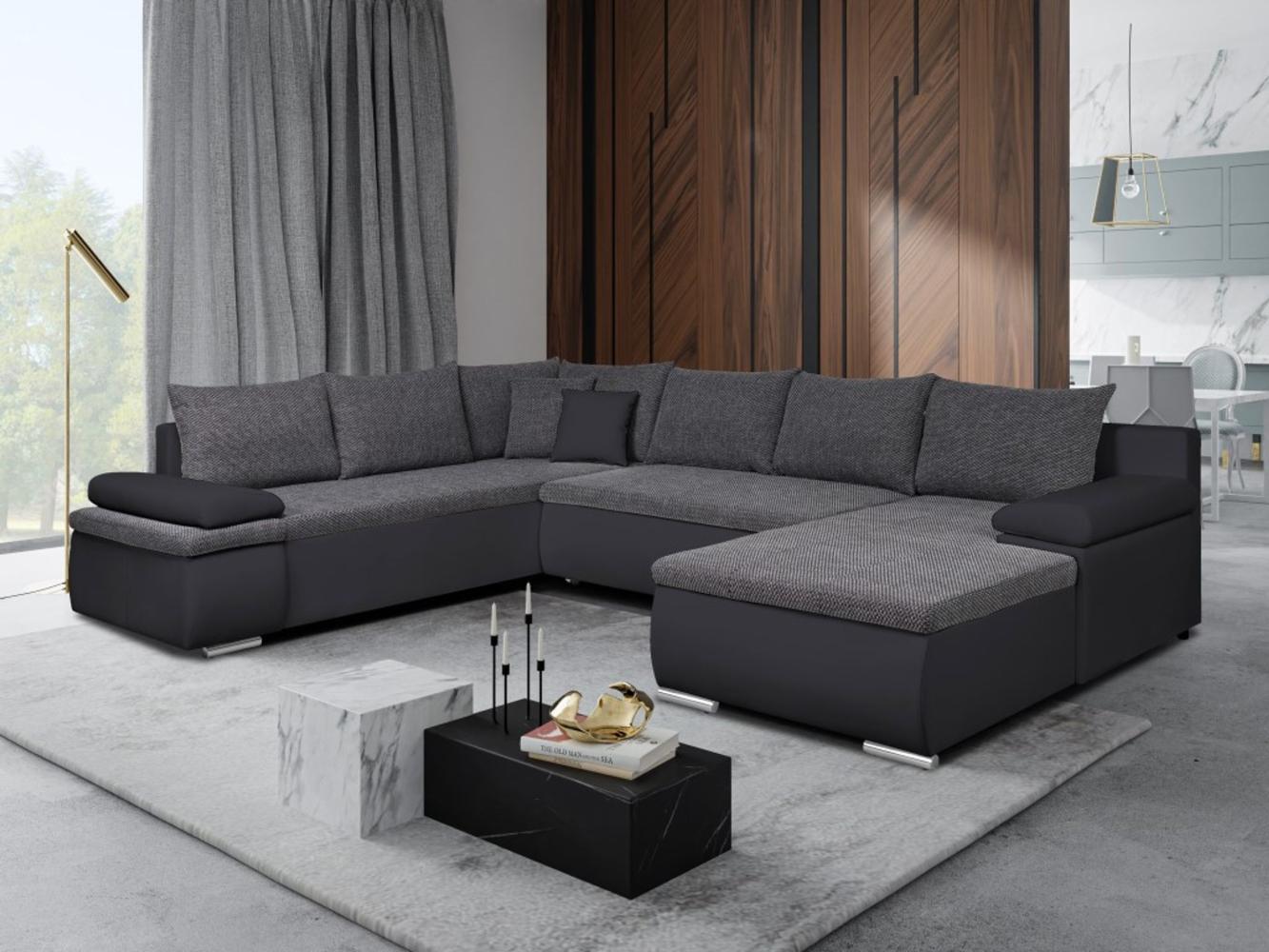 Sofa Couch Ecksofa Eckcouch Wohnlandschaft Schlaffunktion Marcello XXL Schwarz-Grau Bild 1