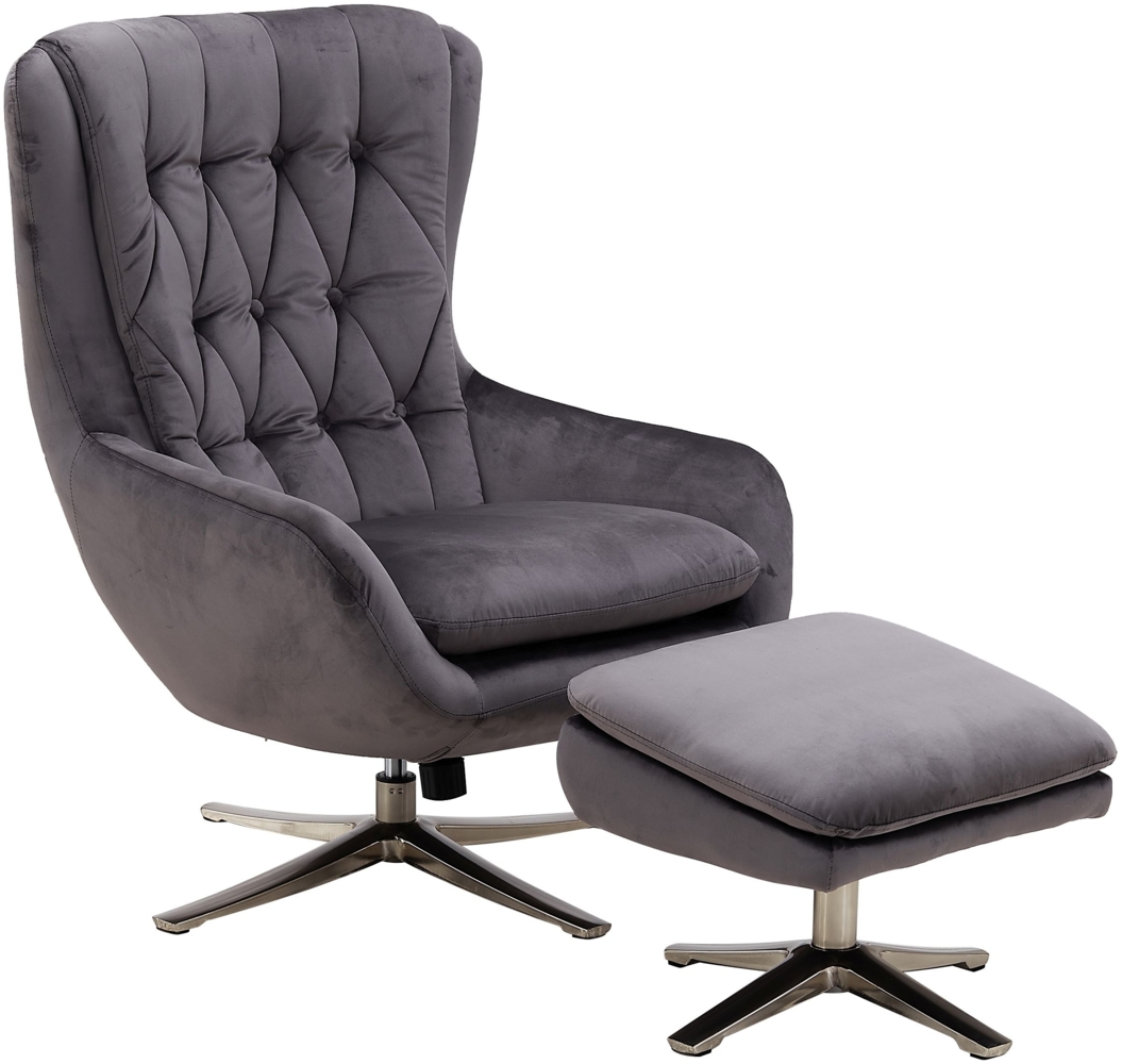 Relaxsessel FM-479 mit Hocker, Samt grau Bild 1