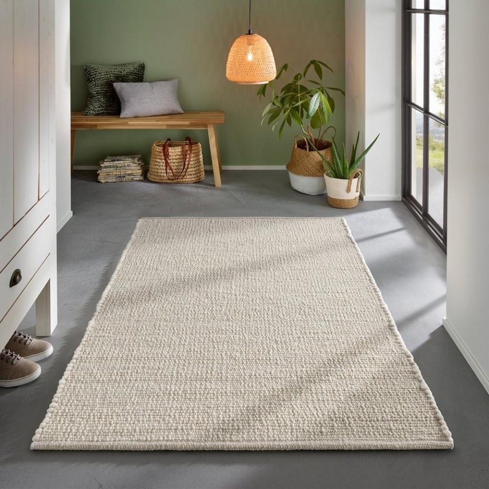 TaCa Home Wollteppich Wollteppich frei von Mottenschutzmitteln, rechteckig, Höhe: 10 mm, nachhaltige Schurwolle Wohnzimmer Schlafzimmer, Weiß - 70 x 130 cm Bild 1