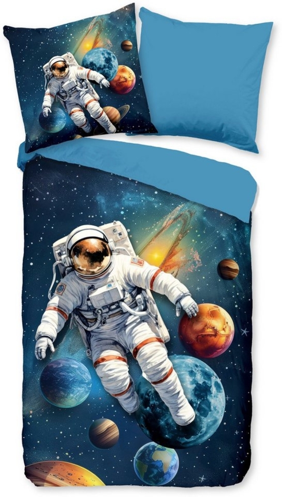 PURE luxury collection Kinderbettwäsche Saros, Microfaser, 2 teilig, Mikrofaser, 135x200, 2 Teilig, Wendeoptik, Kind, Weltall, Astronaut Bild 1