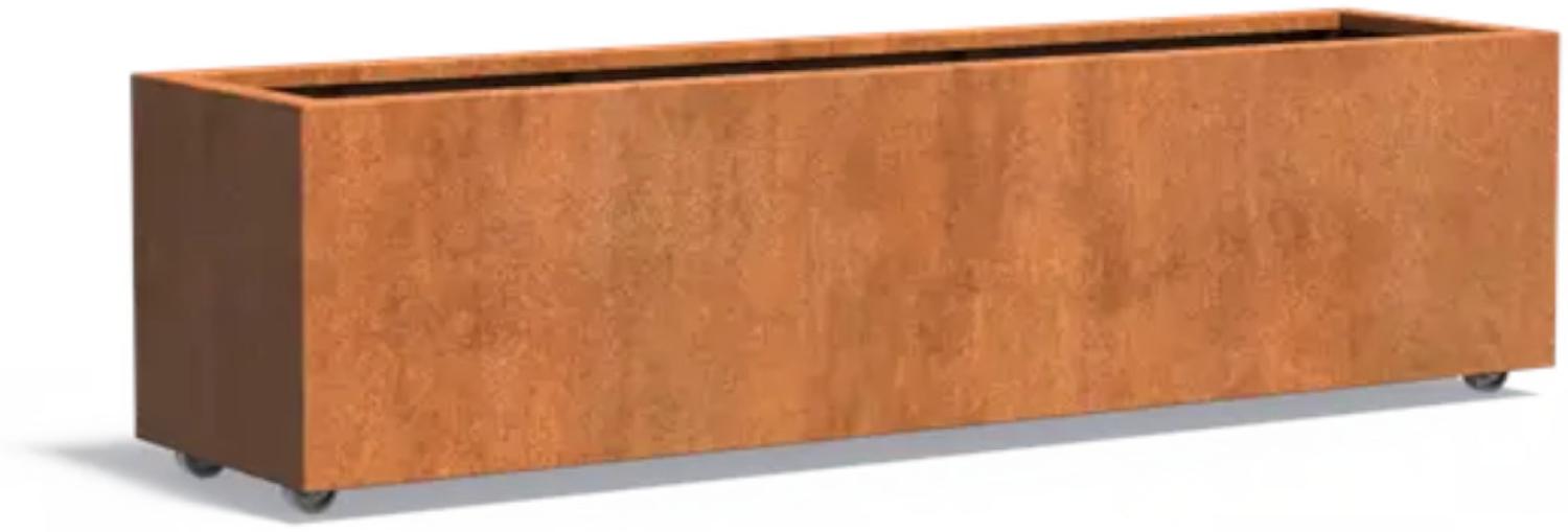 Adezz Pflanzgefäß Carrez mit Rollen aus Corten-Stahl Pflanzkübel Größe 200x50x50 cm Bild 1