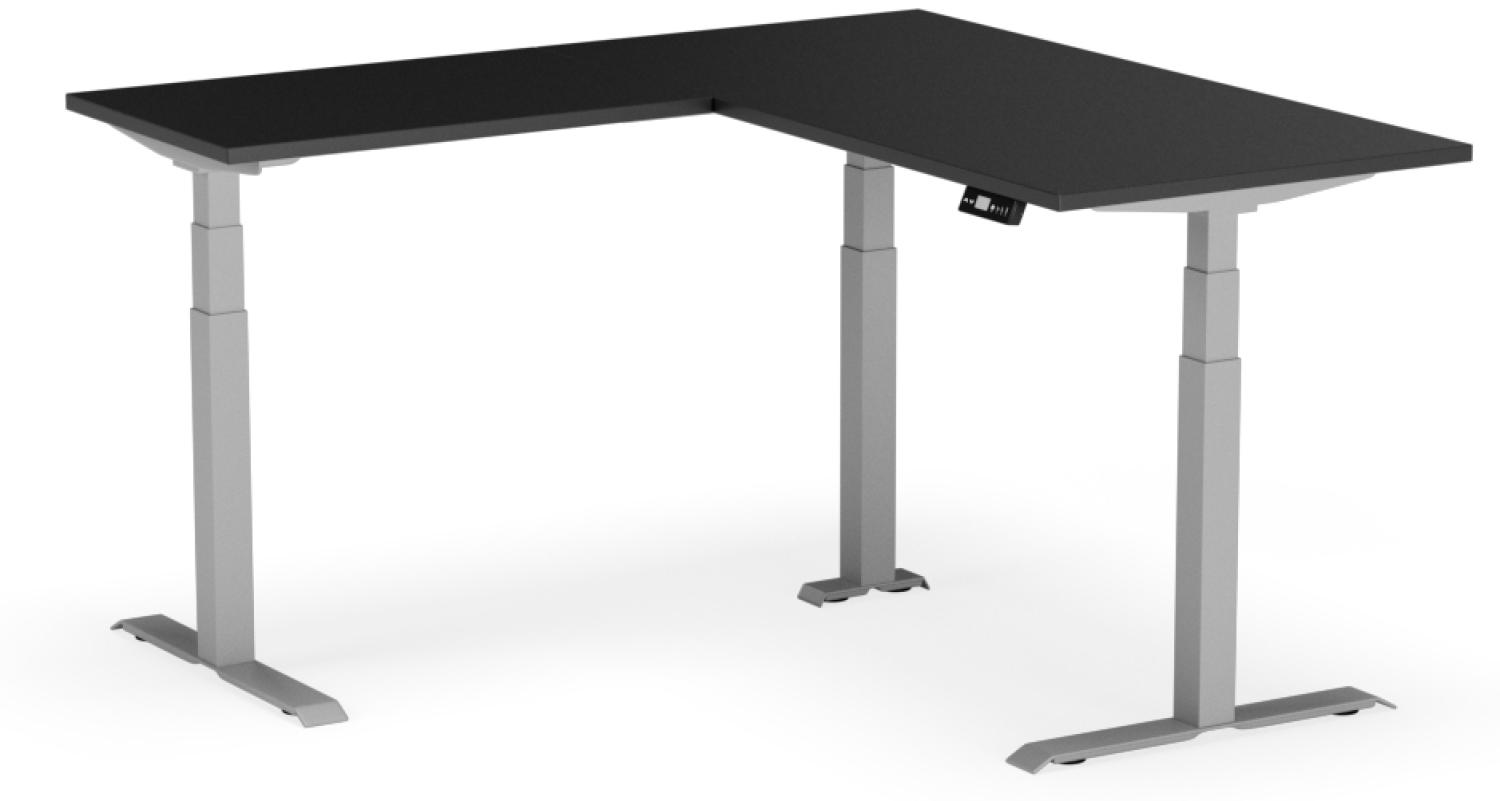 elektrisch höhenverstellbarer Schreibtisch L-SHAPE 160 x 160 x 60 - 80 cm - Gestell Grau, Platte Anthrazit Bild 1