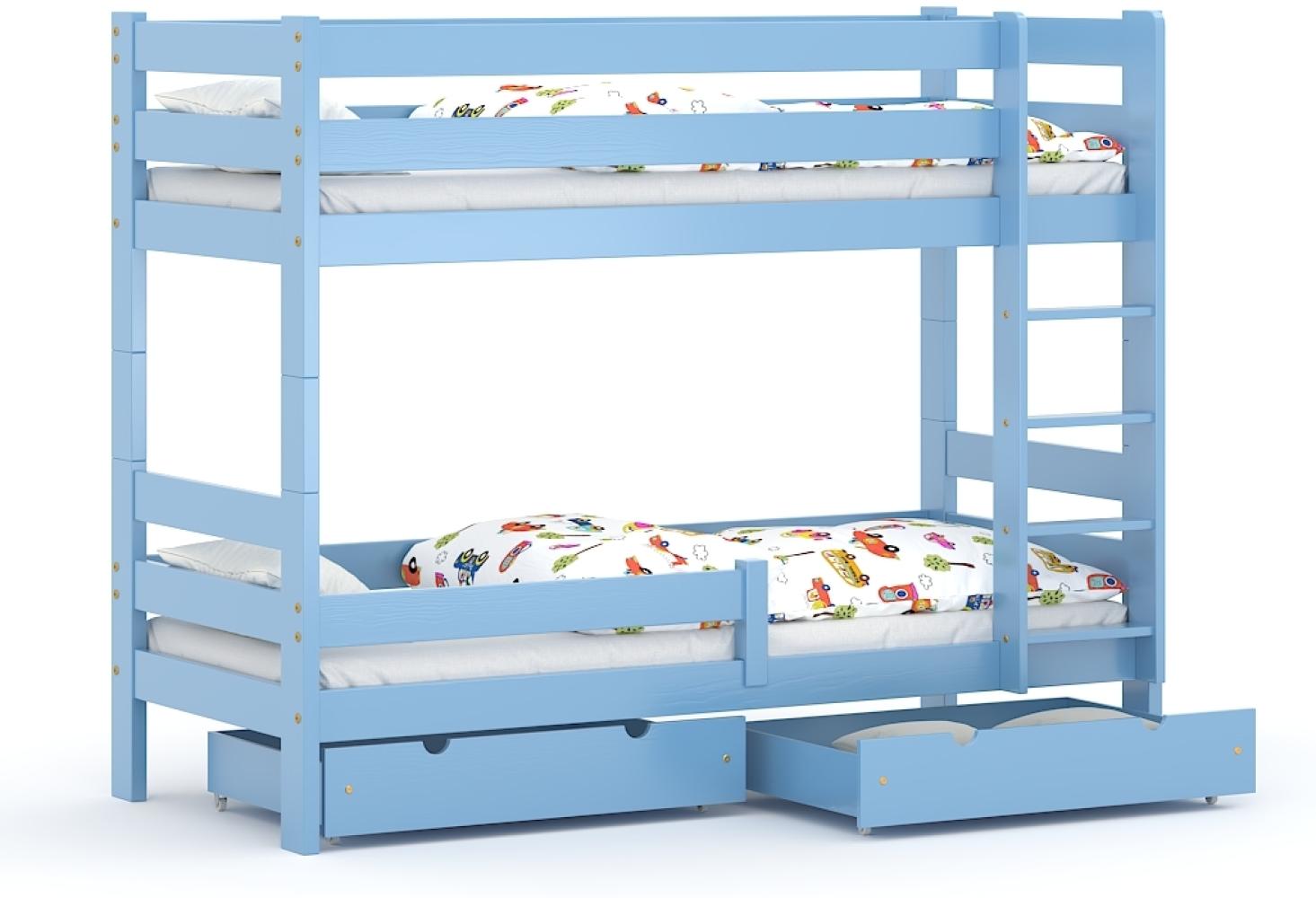 WNM Group 2in1 Etagenbett oder 2 Einzelbetten - Hochbett für Kinder Sophie - Stockbett mit Rausfallschutz und Lattenrost - Absturzsicherung Doppelstockbett - Jugendbett 80x160 cm - Blau Bild 1