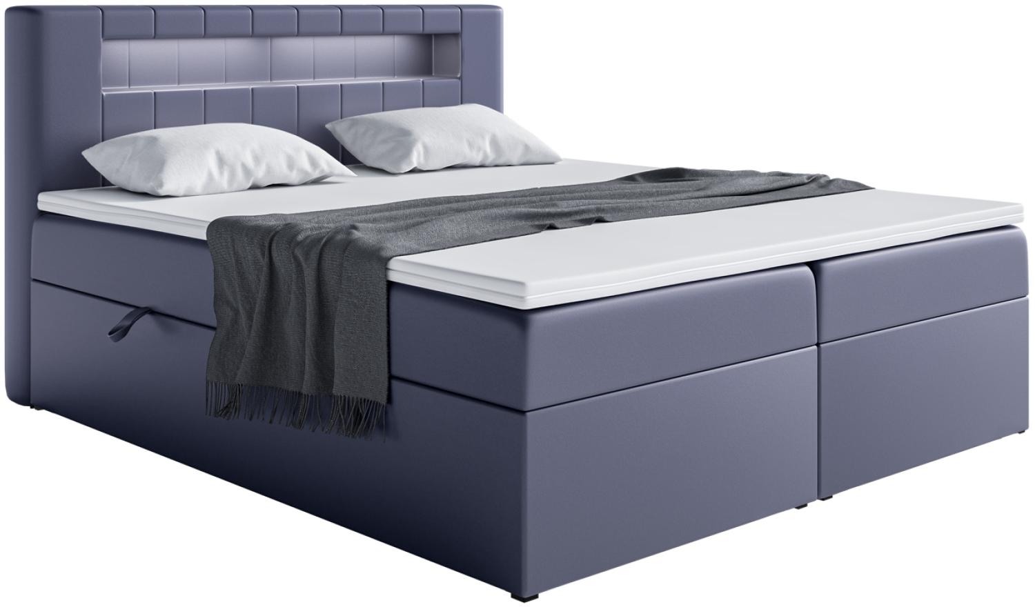 MEBLINI Boxspringbett ASPIN 140x200 cm mit Bettkasten und LED - H4/Dunkelgrau Kunstleder Polsterbett - Doppelbett mit Topper & Taschenfederkern-Matratze Bild 1