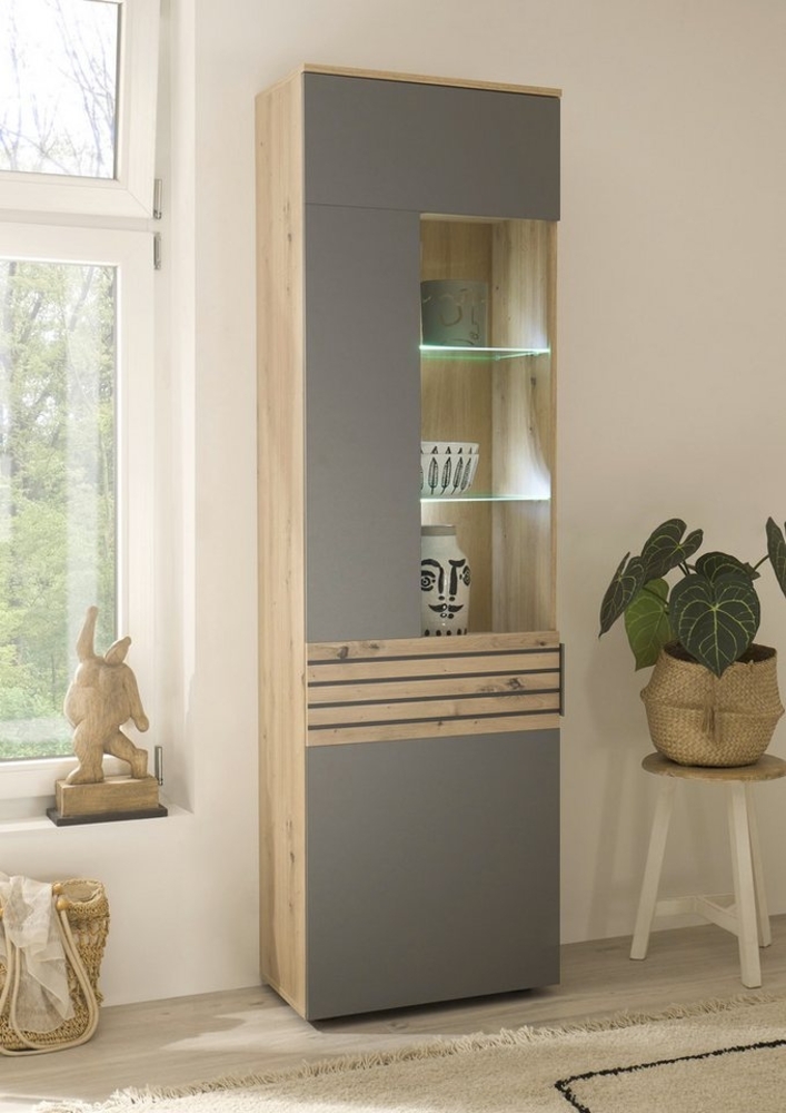 HBZ Vitrine BZ 5110 (1-St) mit LED-Beleuchtung, Vitrinenschrank wahlweise in grau oder weiß Bild 1