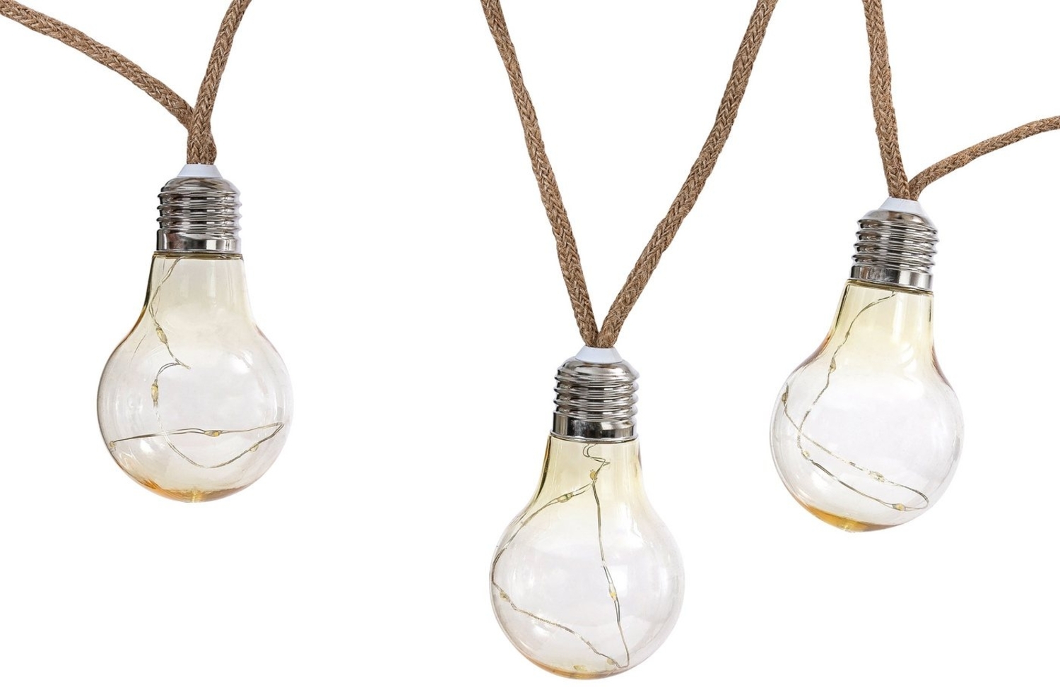 Dehner LED Solarleuchte Lichterkette Manaus, mit 10 warmweißen Glühbirnen, Warmweiß, IP44, Kunststoff/Hanf, Farben natur/transparent/silber Bild 1