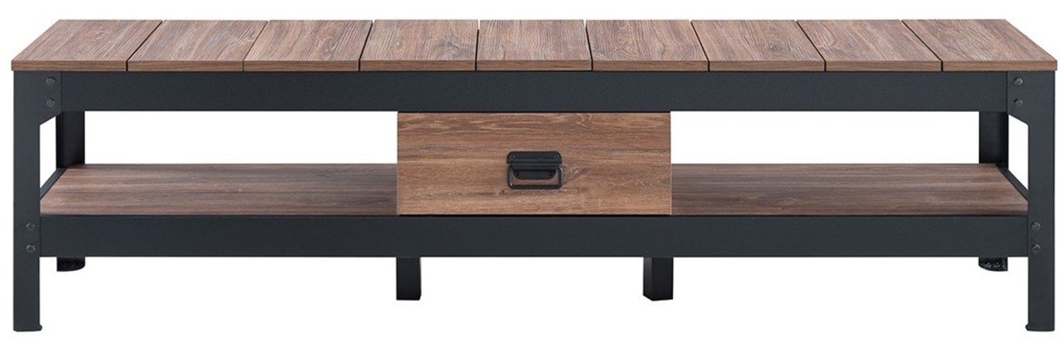 CaliCosy TV-Möbel Farbe Alt-Eiche mit 2 Ablagen und 1 Schublade - L151 cm - Dunkles Holz Bild 1