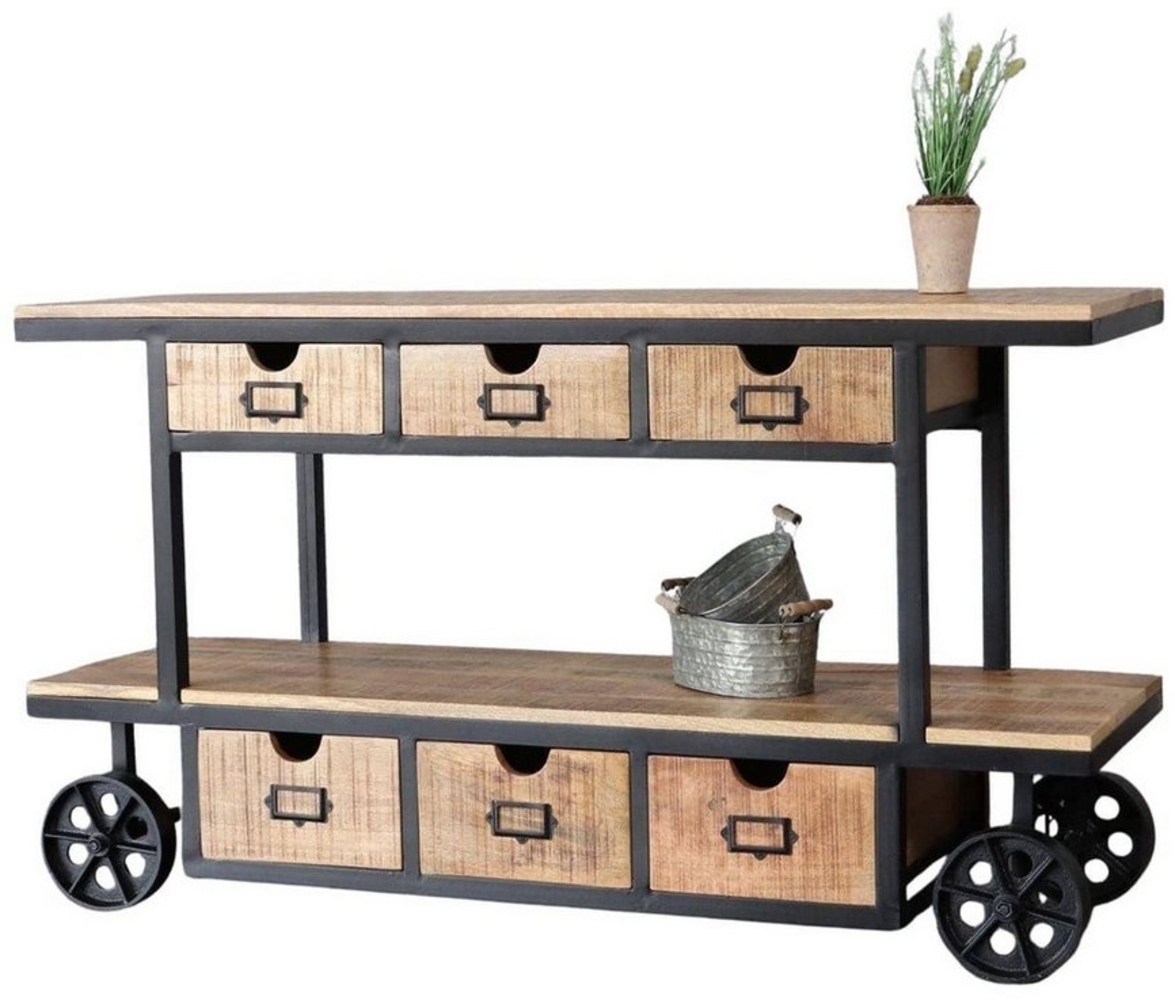 baario Konsolentisch Konsole ENZO Rollen, Industrial massiv Anrichte Vintage Räder Bild 1