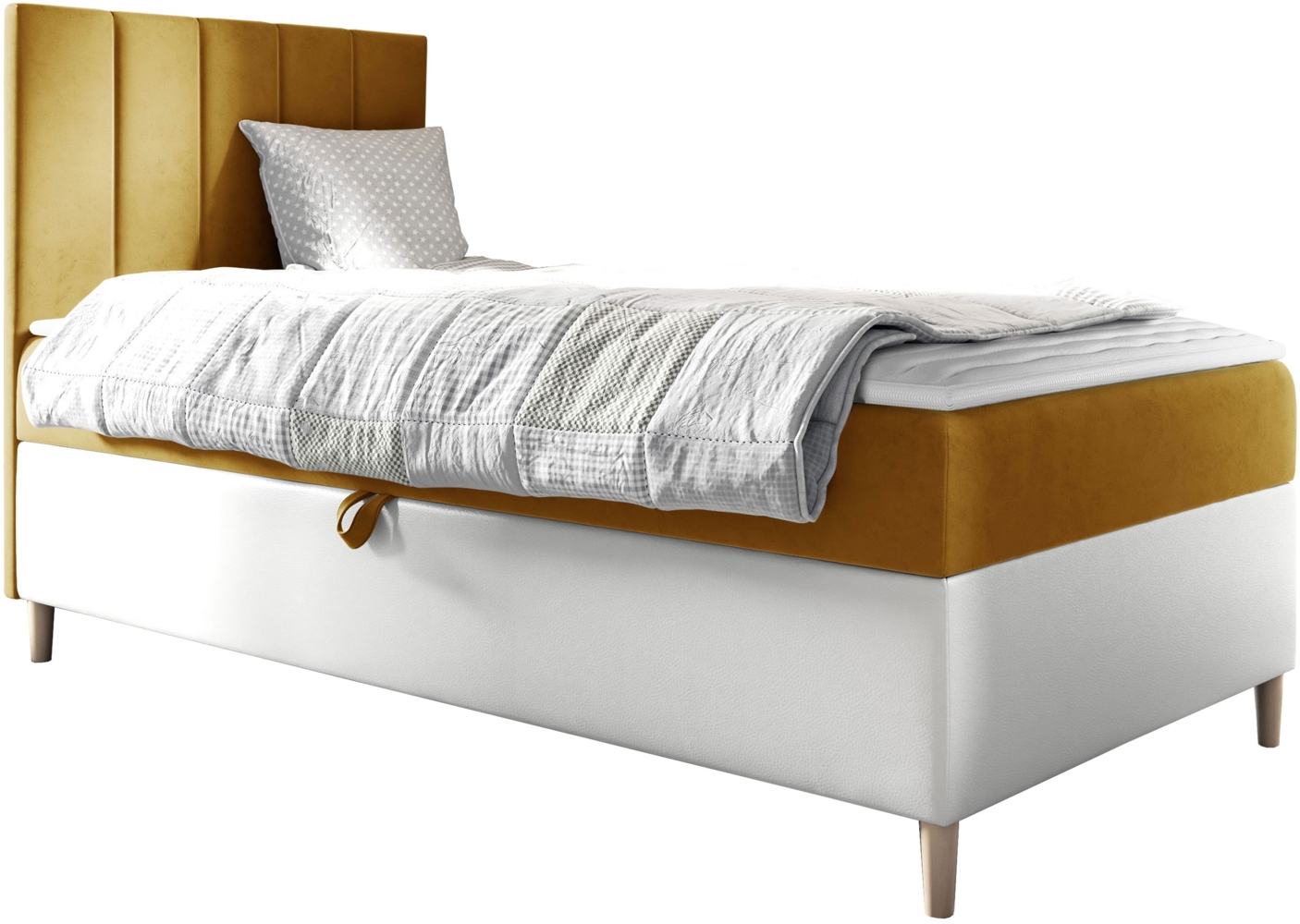 Boxspringbett Chapeni 'Junior 1' gelb 100 x 200 cm Links Bild 1