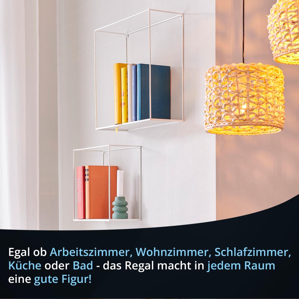 KHG Wandregal 3er Set weiß aus Metall pulverbeschichtet, großes Regal 40x40x15 cm, Hängeregal ideal für Bücher, Pflanzen & Deko, für Wohn-, Ess-, Schlaf-, Badezimmer & Küche Bild 1