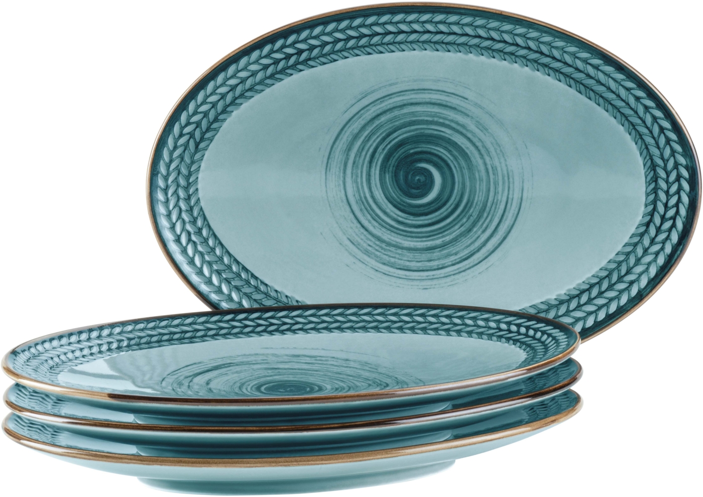 MSER Prospero, Platten Set aus 4 handbemalten Platten in Gastronomie-Qualitt, ideal auch als Vorspeisenteller, moderner Vintage Stil, blau Bild 1