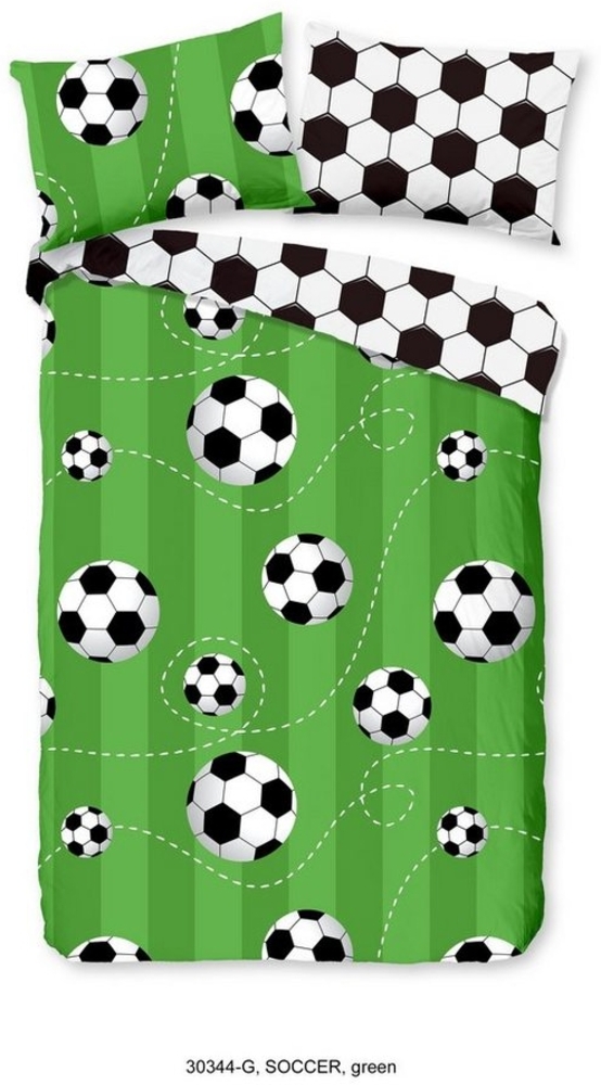 good morning Bettwäsche Renforcé 2tlg 100 X 135 cm + 1 - 40 X 60 cm Soccer Green Bettwäsc, Baumolle, 2 teilig, Bettbezug Kopfkissenbezug Set kuschelig weich hochwertig Bild 1