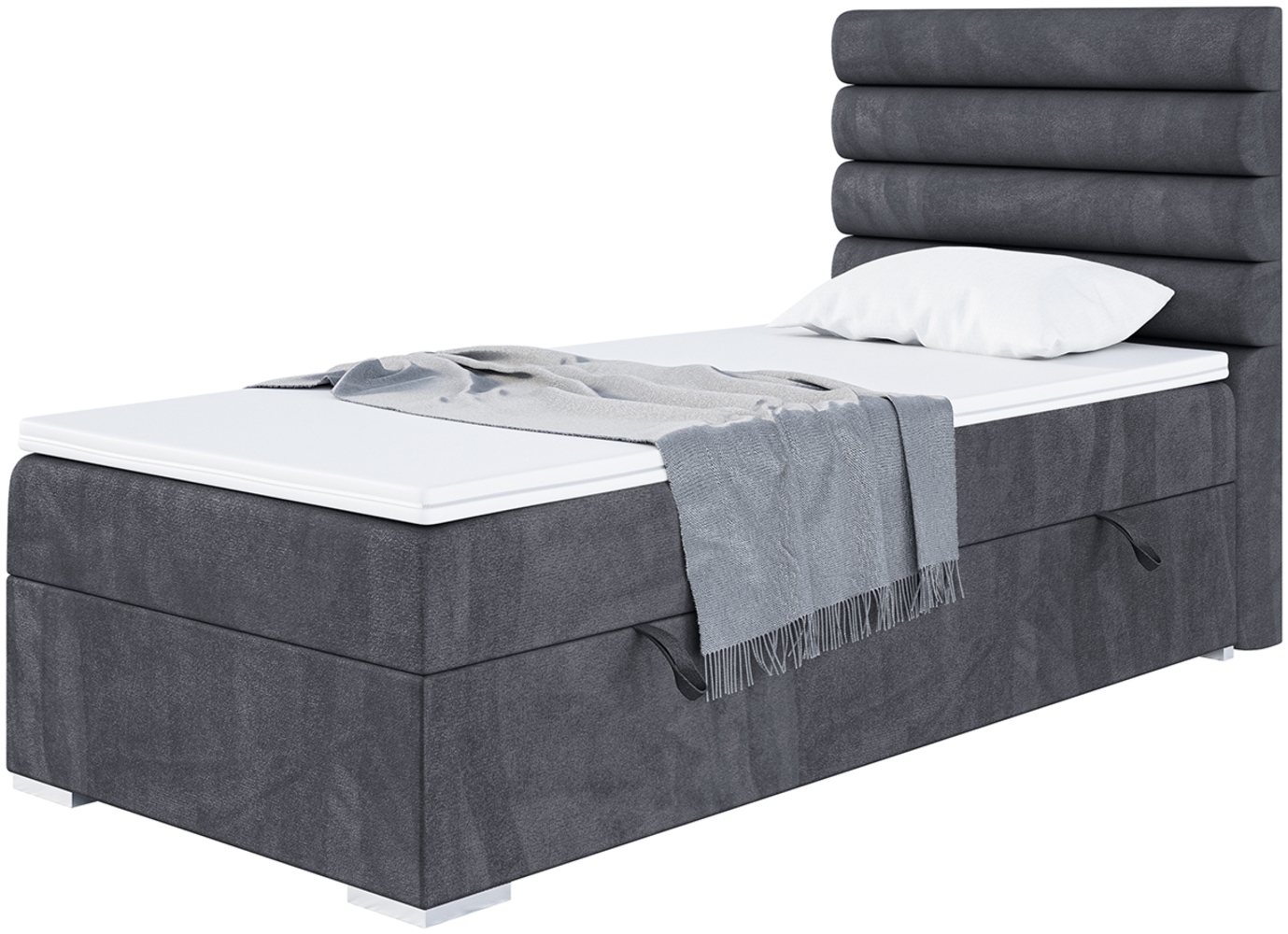 MEBLINI Boxspringbett KARIM 100x200 cm mit Bettkasten - H3/Dunkelgrau Samt Gepolstert Einzelbett mit Topper & Taschenfederkern-Matratze - 100x200 Rechts Bild 1