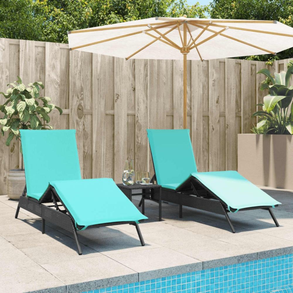 vidaXL Sonnenliegen 2 Stk. mit Tisch Schwarz Poly Rattan 4002718 Bild 1