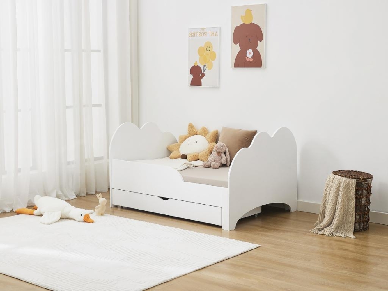 Vente-unique - Bett mitwachsend mit Schublade + Matratze - 90 x 140/170/200 cm - Kiefer & MDF - Weiß - TEONIA Bild 1