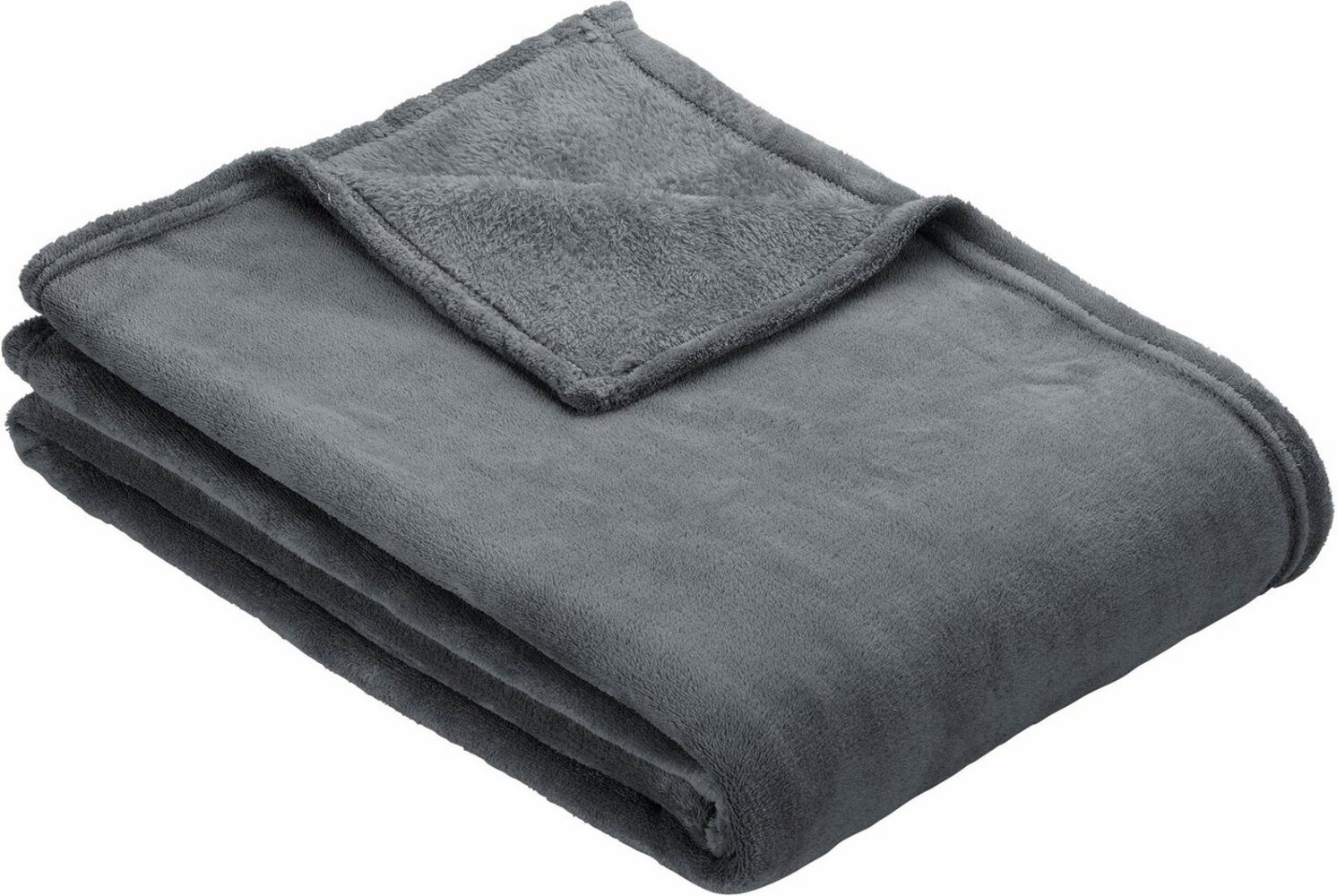 Ibena Olbia Decke 150x200 cm – Kuscheldecke dunkelgrau, Sofadecke aus kuschelig weichen Mikrofaserflausch Bild 1