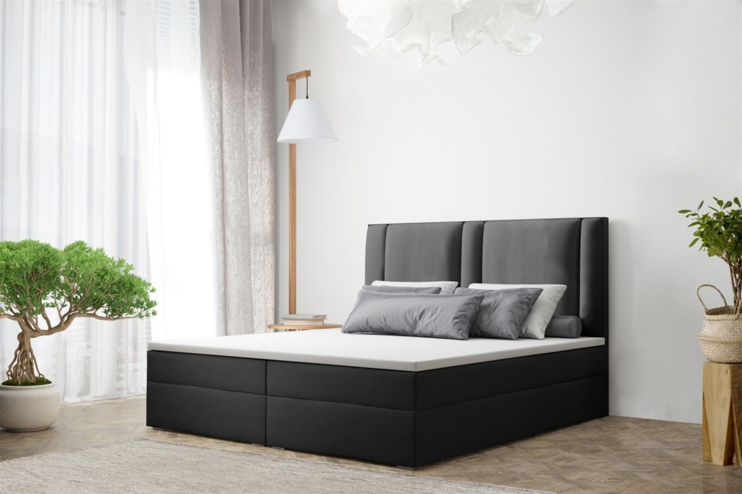 Boxspringbett Schlafzimmerbett CANDELA 200x200cm in Kunstleder Anthrazit Bild 1