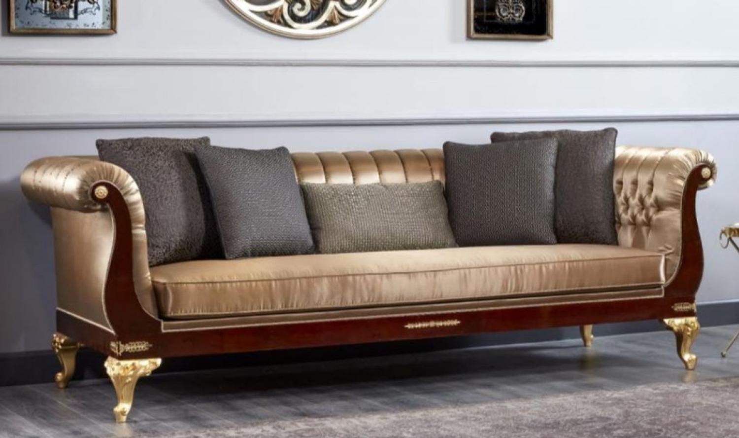 Casa Padrino Luxus Barock Chesterfield Sofa Gold / Dunkelbraun - Prunkvolles Wohnzimmer Sofa - Barockstil Wohnzimmer Möbel - Luxus Möbel im Barockstil - Barock Einrichtung - Edel & Prunkvoll Bild 1