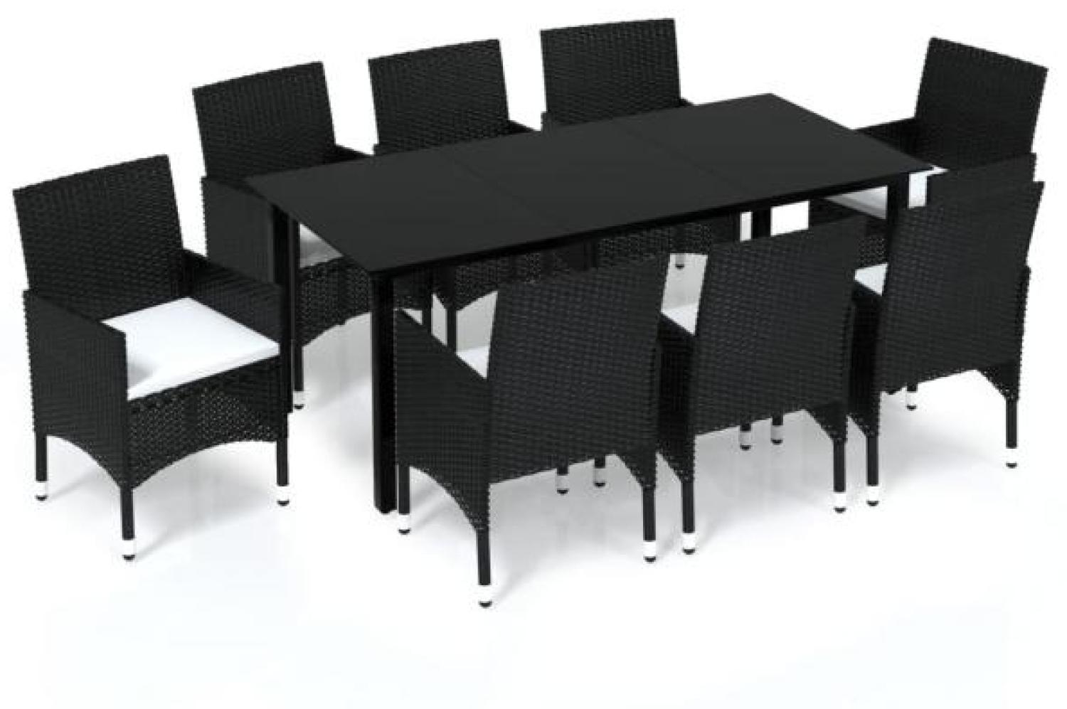 vidaXL 9-tlg. Garten-Essgruppe mit Kissen Poly Rattan Schwarz 3094978 Bild 1