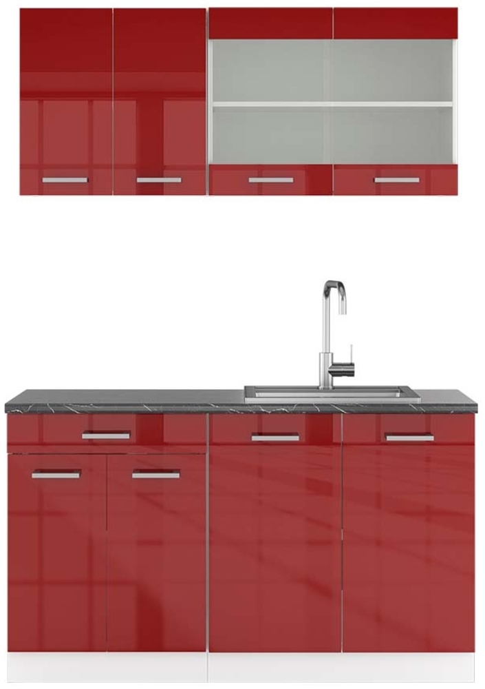 Singleküche R-Line Rot Hochglanz/Weiß 140 cm , AP Anthrazit Vicco Bild 1