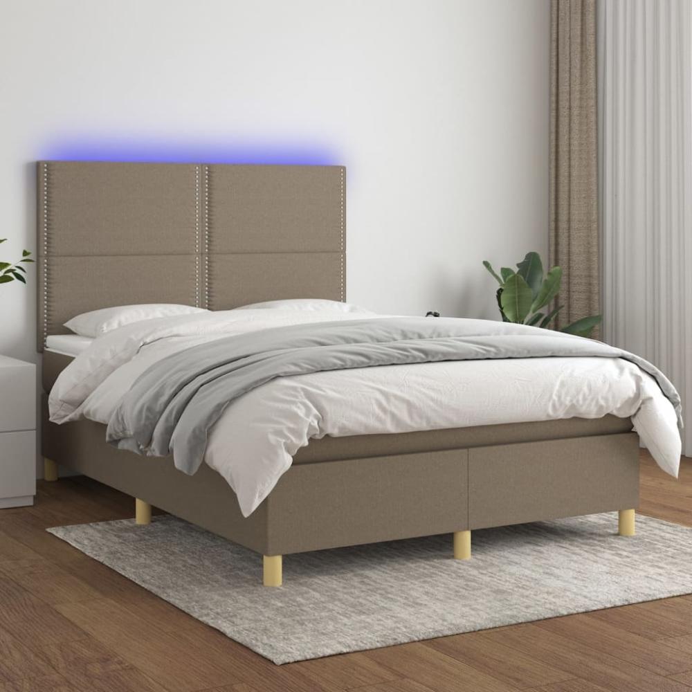 vidaXL Boxspringbett mit Matratze & LED Taupe 140x190 cm Stoff 3135353 Bild 1